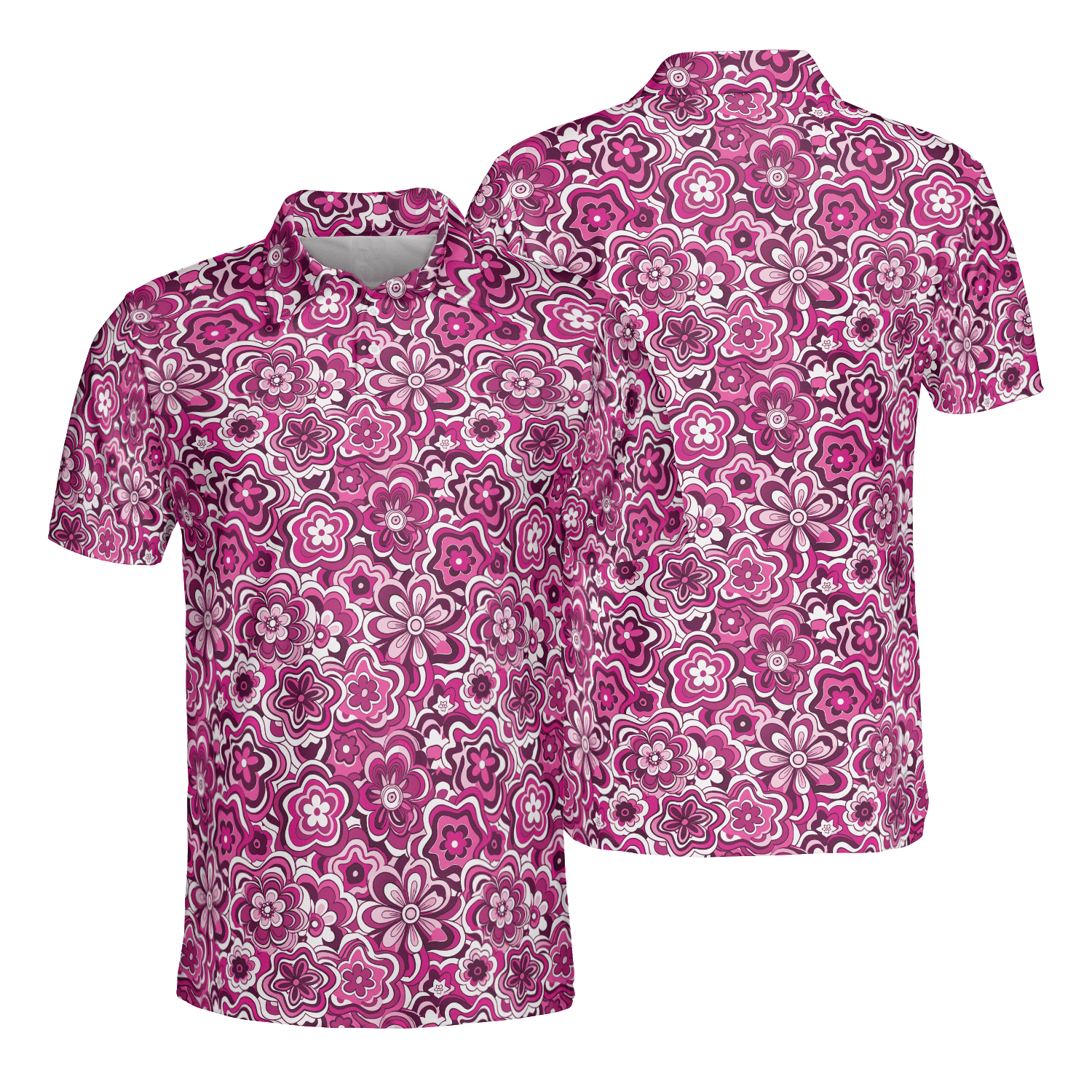 Crazy Daisies Pink Men’s Performance Polo Shirt - Image 3