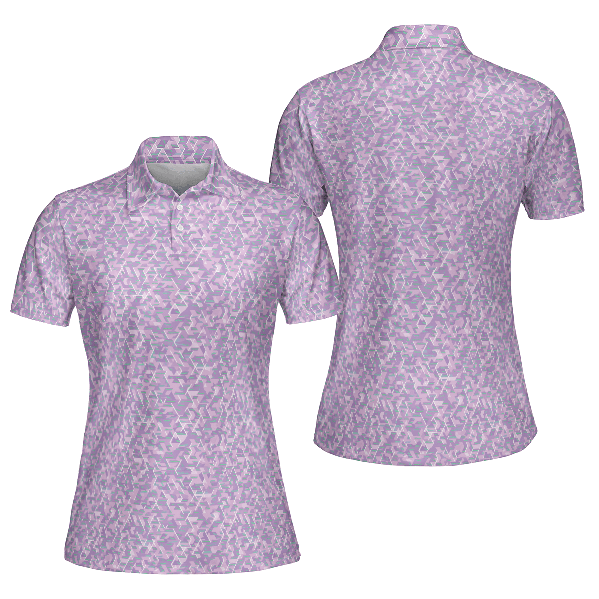 Geo Mosaic Purple Pink Women’s Performance Polo Shirt - Image 3