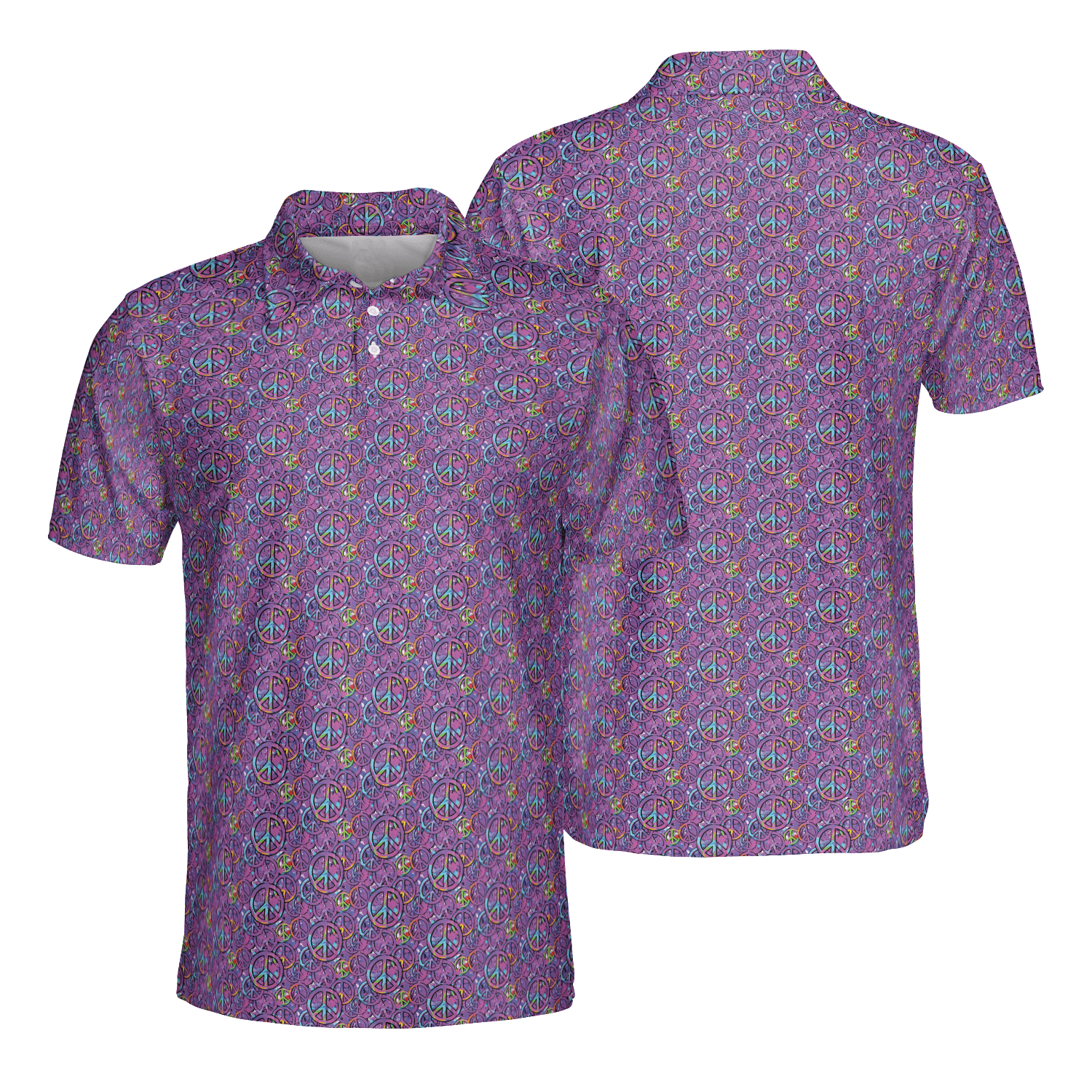 Peace Signs Purple Men’s Performance Polo Shirt - Image 3