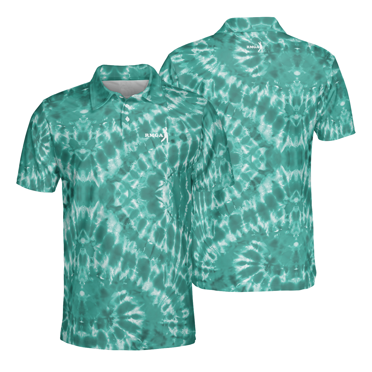 Teal Tie Dye RMGA Performance Polo Shirt - Image 3