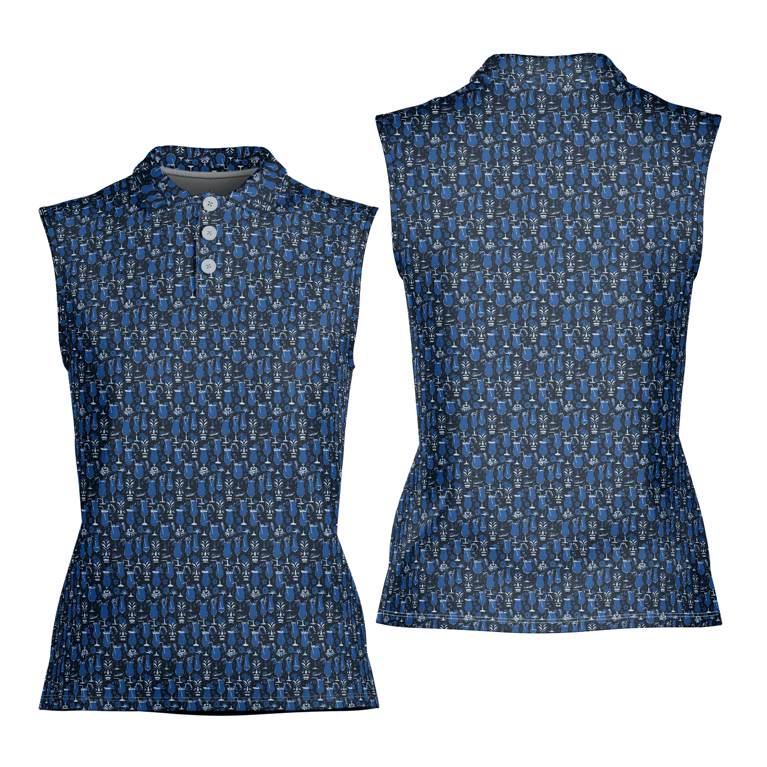 Tiki Cocktails Blue Women’s Performance Sleeveless Polo - Image 3